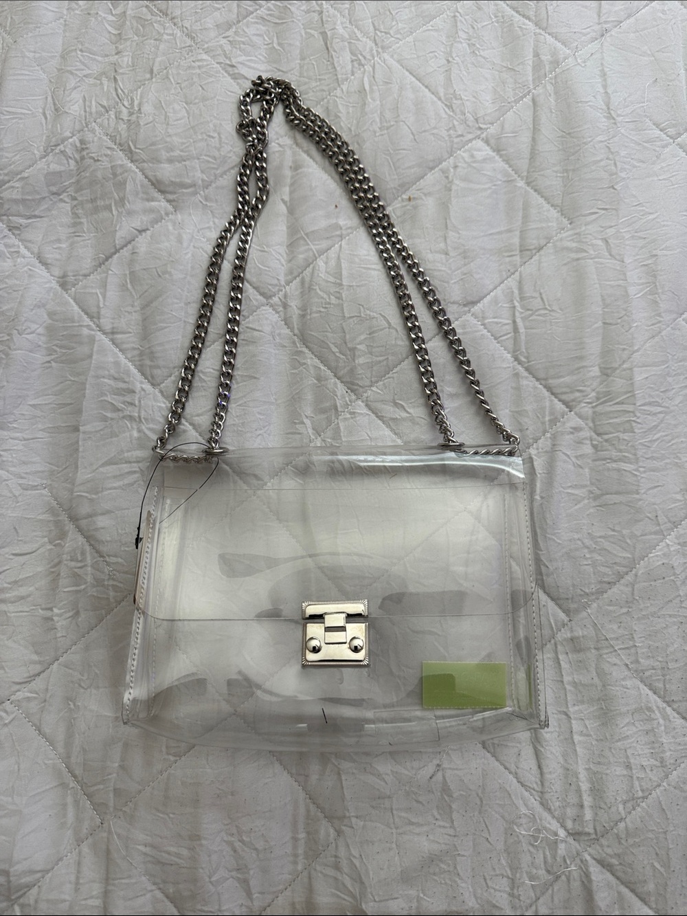 Clear PVC Shoulder Bag with Silver Chain Strap
